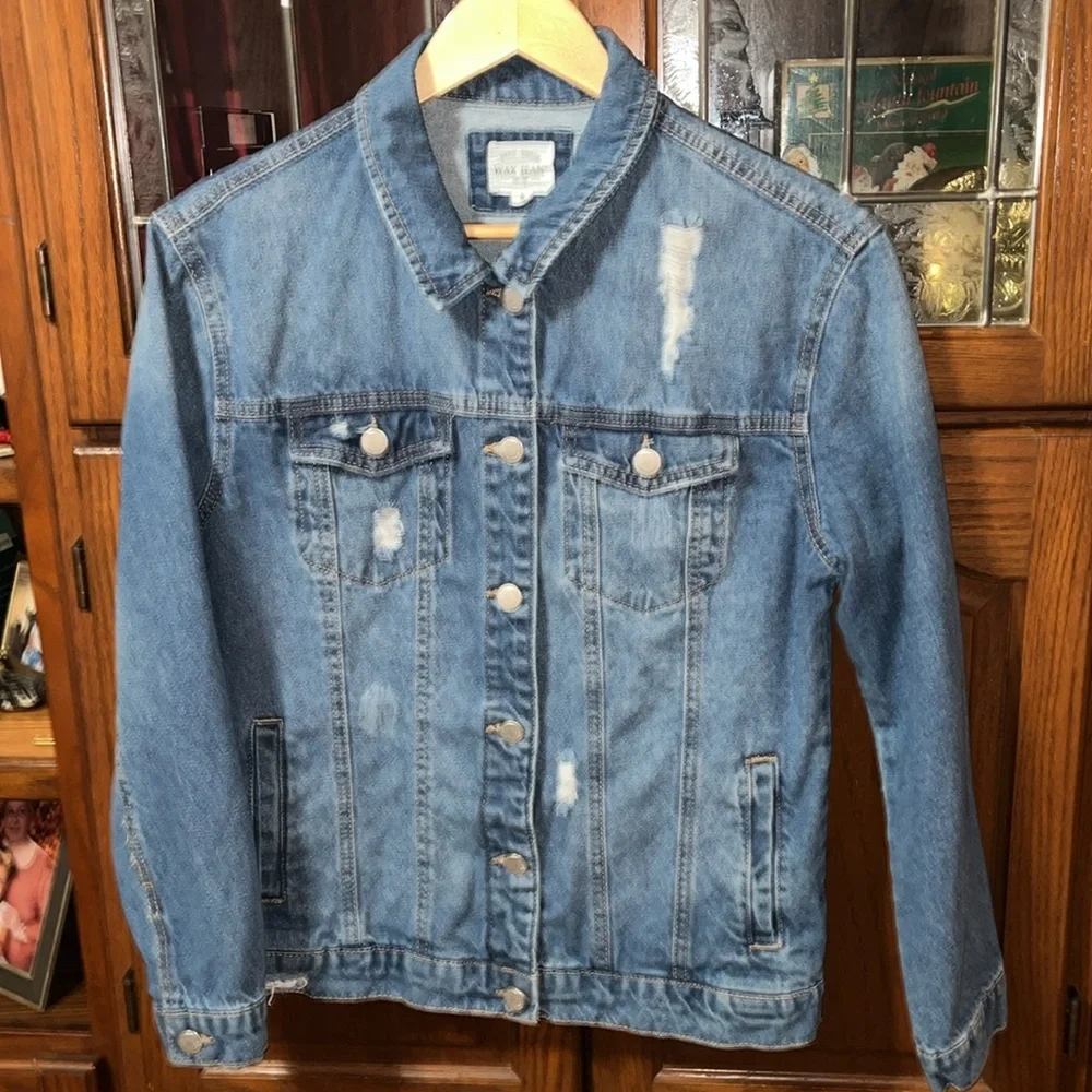 WAX JEAN Basic Denim Distressed Jean Jacket Size Small